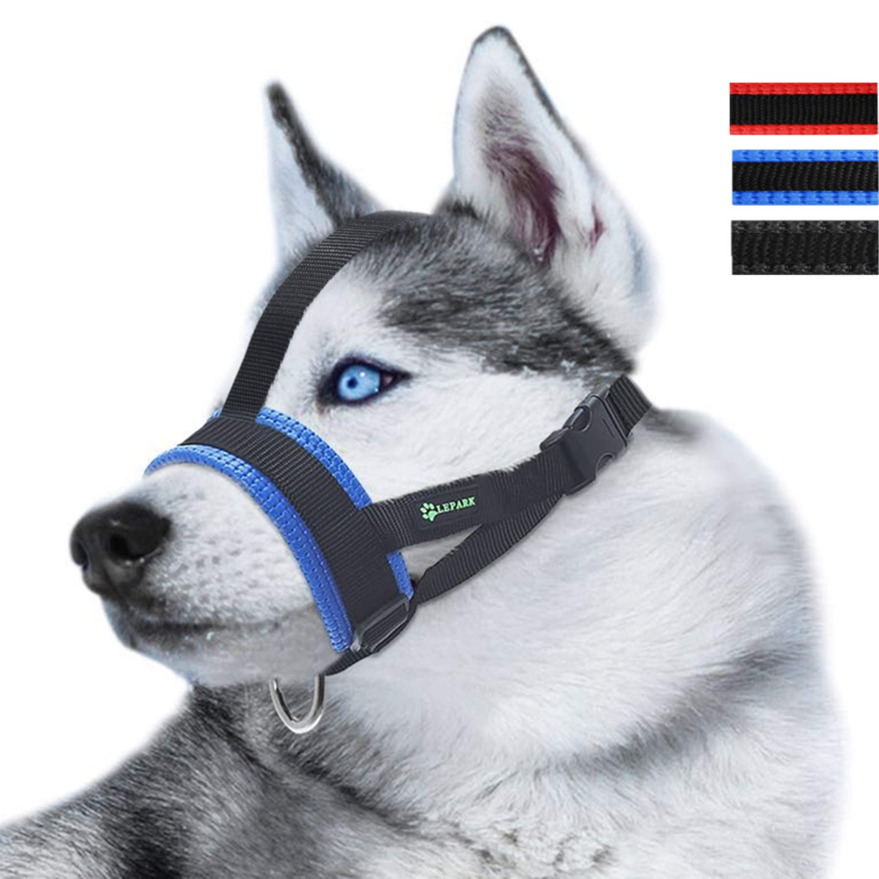 Head Strap Dog Muzzle Bite Guard Prevent from Taking off by Paws for small,medium and large dogs(M/Blue)