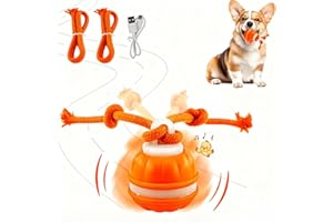 EMEQZOA P06 Interactive Dog Toys Dog Balls, Electric Automatic Moving and Rolling Dog Toy with Rope for Small Medium Dogs, Fun Smart Puppy Toy s for Boredom & Training, Dog Toys to Keep Them Busy (Orange)