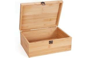 Woiworco Large Bamboo Wooden Storage Box with Hinged Lid, 11 x 7.9 x 4.5 inch Natural Wooden Box for Crafts Decorative Box for Art and DIY, Stash Box and Home Storage Keepsake Box for Craft Gifts