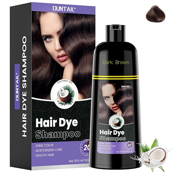 KLEIKYEREL DARK BROWN HAIR DYE SHAMPOO 3 IN 1 FOR GRAY HAIR COVERAGE, DUNTAIL INSTANT HAIR COLOR SHAMPOO, HERBAL HAIR DYE SHAMPOO FOR WOMEN MEN, LASTS 30 DAYS (16.9 FL OZ)