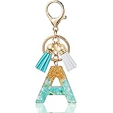 ANHBKAR Initial Letter Keychain Cute Resin with 2 PU Tassel, Letter Keychain for Backpack Charms, Initial Keychains for Women