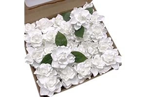 BMQDSM 25pcs Rose Babys Breath Artificial Flowers Realistic Fake Gardenia Flowers with Stem for DIY Wedding Bouquets Centerpieces Bridal Shower Party Home Decorations (White)