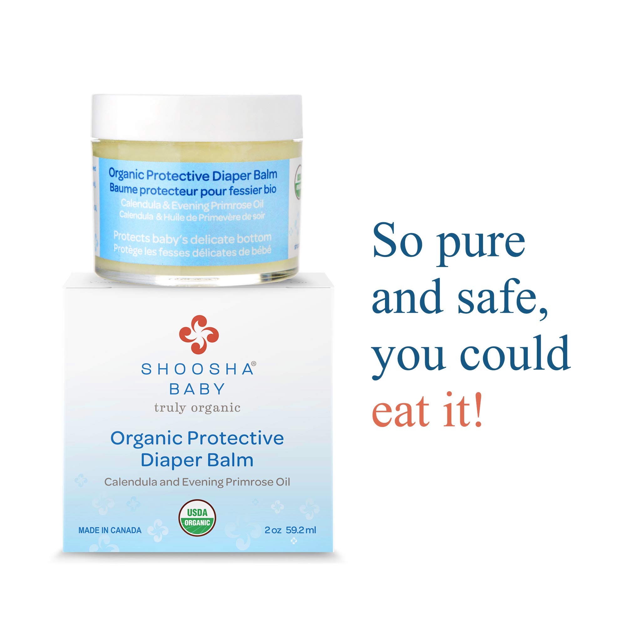 Shoosha Organic Diaper Balm (USDA-Certified Organic, for Sensitive Skin, Baby Diaper Rash Cream, Fragrance-Free, Hypoallergenic)