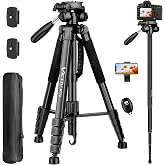 Tripod for Camera and Phone, 72" Tall Camera Tripod Monopod with Remote | Professional Heavy Duty Compact Camera Stand for iP