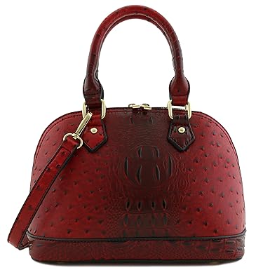 FashionPuzzle Zip-Around Classic Dome Satchel (Ostrich Red)