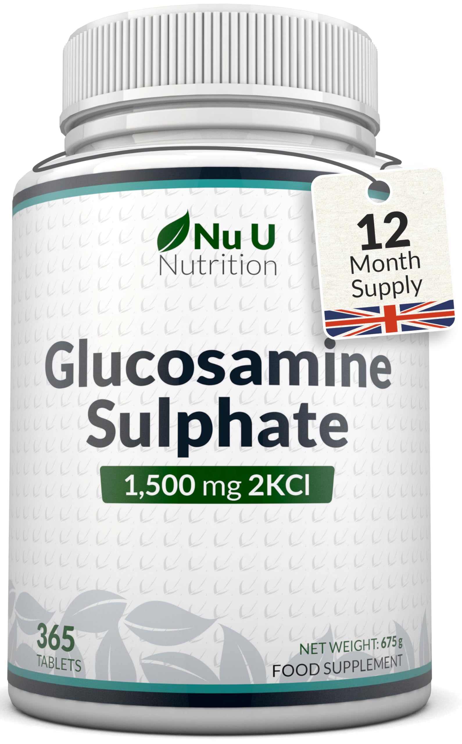 Glucosamine Sulphate 2KCl 1500mg - 365 Tablets - 1 Year Supply - High Strength Glucosamine Tablets - Joint Supplements for Men & Women - Made in the UK - Nu U Nutrition