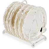 6 Piece Coasters with Holder, 4 Inch Rustic Gold Coaster Set Drink Coasters for Bar Kitchen Coffee Bar Coffee Table Decor(Sil