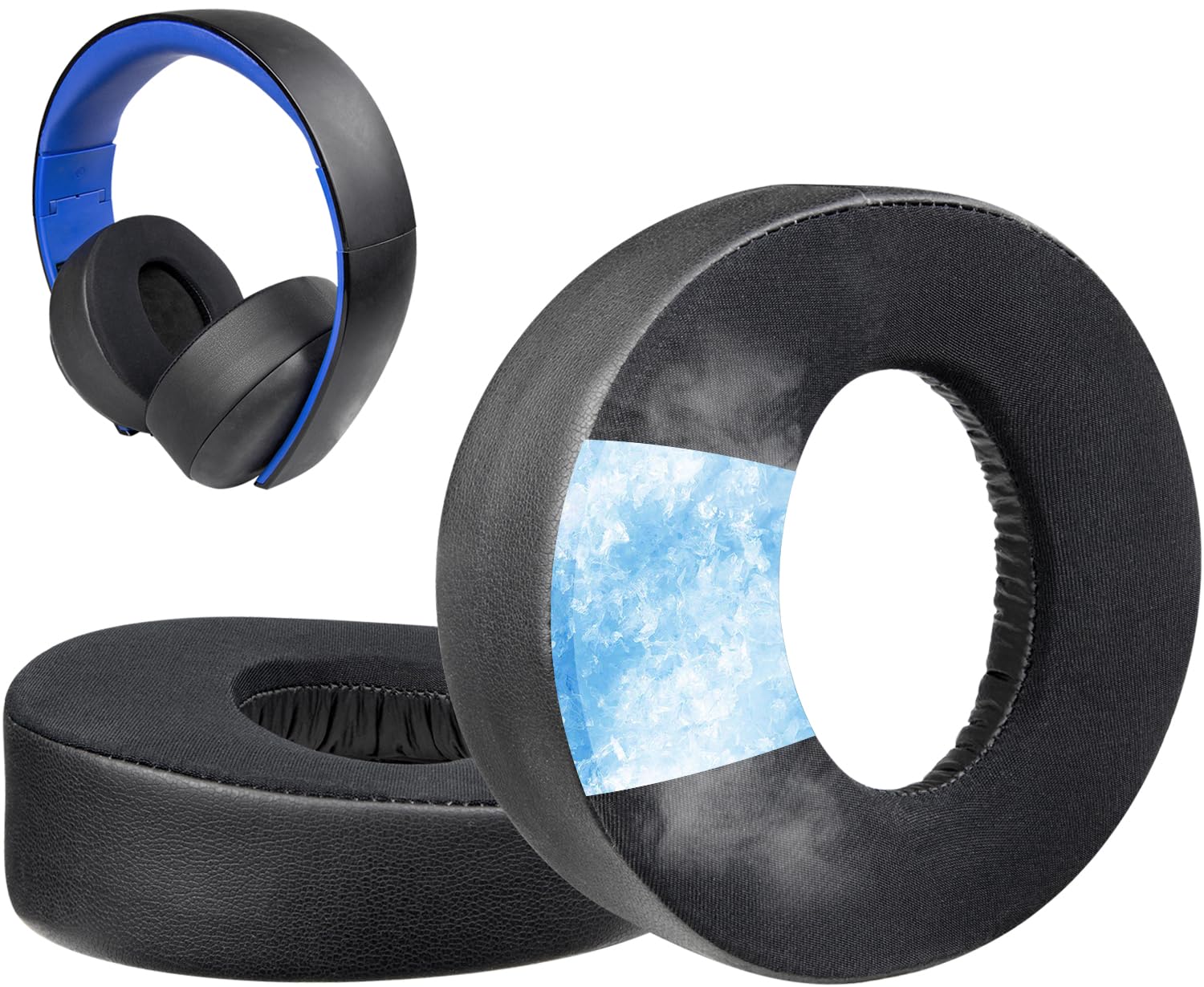 SOULWIT Cooling Gel Ear Pads Cushions for Sony Gold Wireless Playstation PS4 Headset, Replacement Earpads for 2014 Version, Headphone Model CECHYA-0083 (Black)
