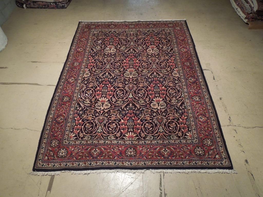 Midnight Blue Fine Persian Sarouk Province Iranian Weavers Hand Woven Rug 7x10