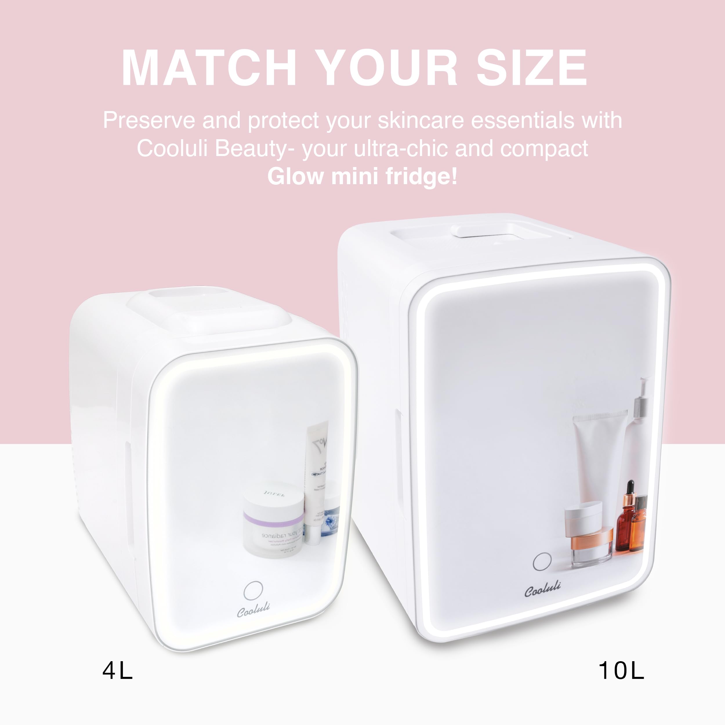 Cooluli CL4L2WM-E Glow 4L Mini Fridge, 4 Liter, White Mirror LED