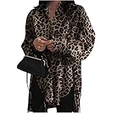 GORGLITTER Women's Leopard Cheetah Button Down Shirts Long Sleeve Oversized Dressy Casual Work Collared Blouse Tops