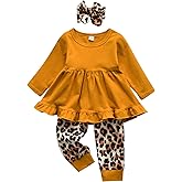 Kulcerry Toddler Baby Girl Clothes Solid Color Long Sleeve Ruffle Tops Pants Headband Outfits Set