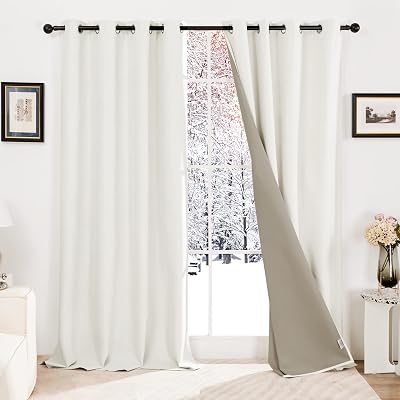 Deconovo Full Blackout Curtains Faux Linen Grey White Ring Top 2 Panels W52 x