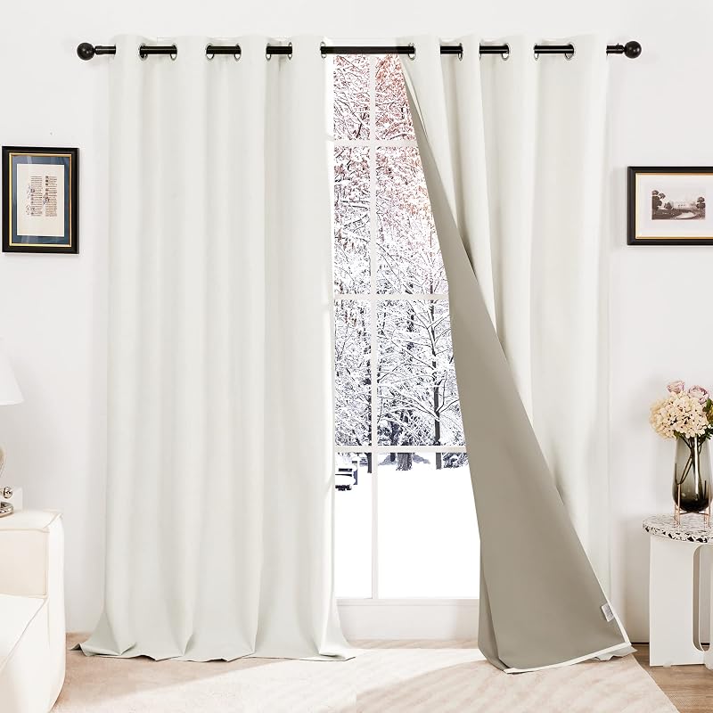 Deconovo Faux Linen Eyelet Door Curtains 100% Blackout Greyish White W52 x L84