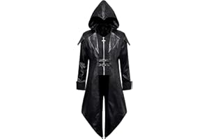 ZNZHKR Mens PU Leather Steampunk Jacket Medieval Gothic Victorian Vampire Coat