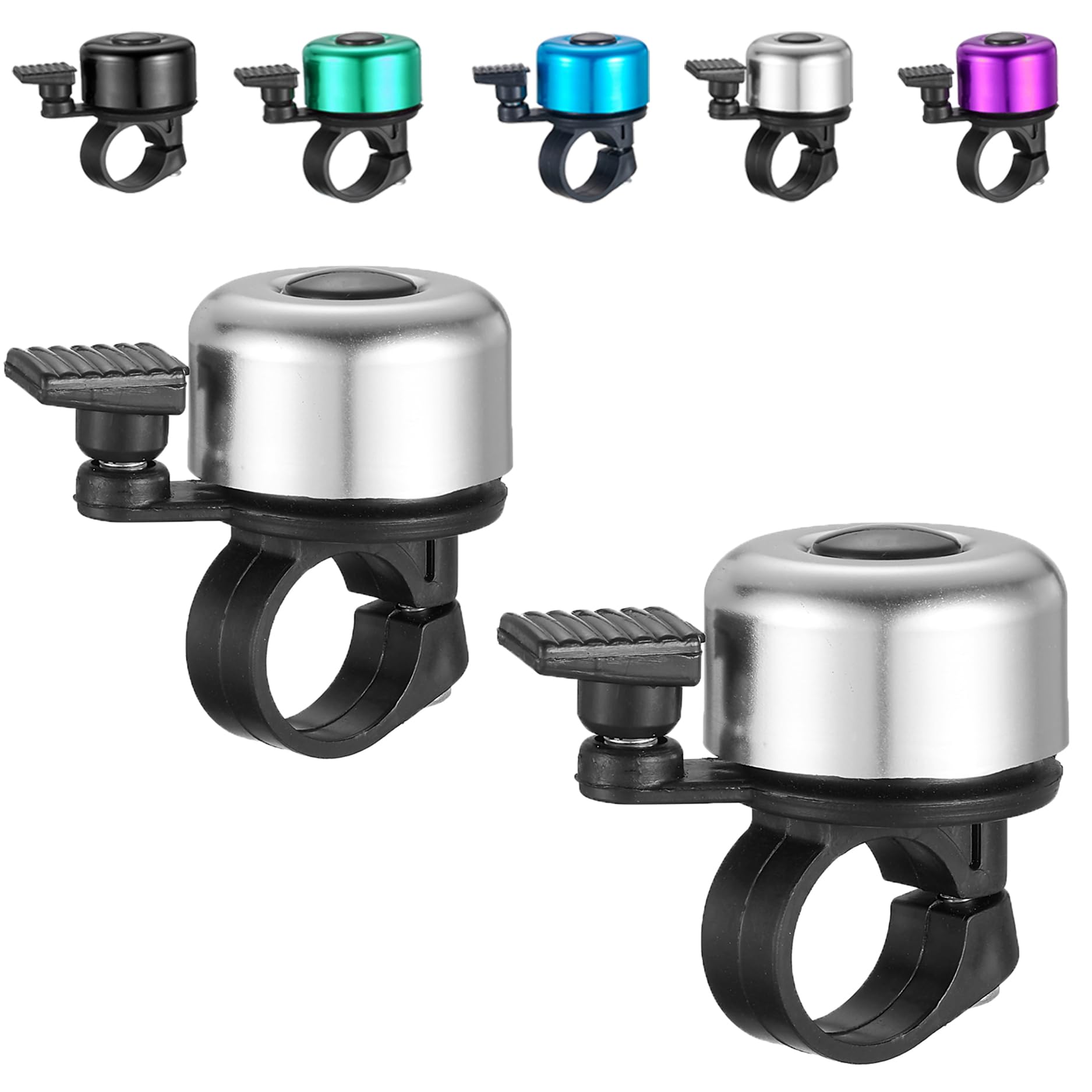 2 Pcs Color Bike Bell with Loud Melodious Sound Classic Mini Bicycle Bell for Road and Mountain Bike Bell Adults Kids (Silver)