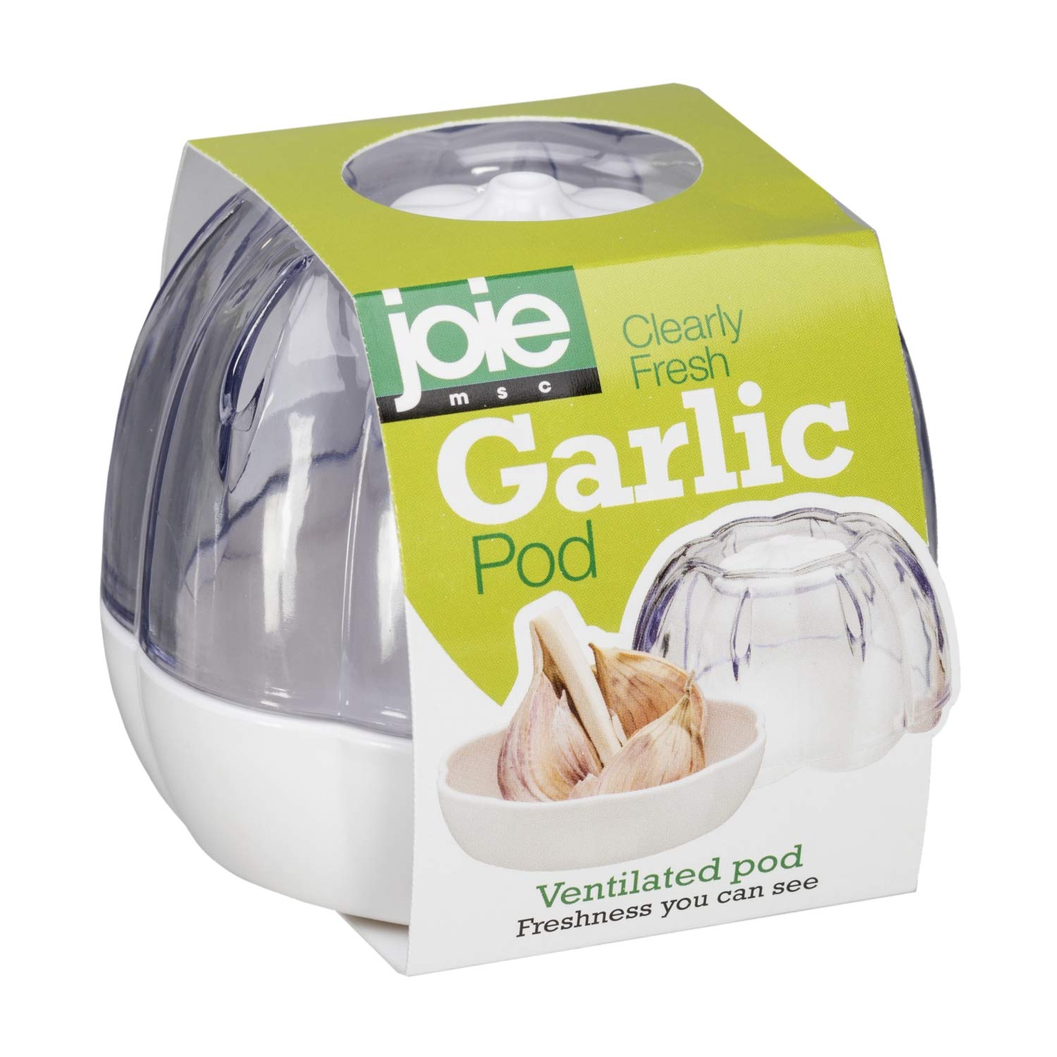 Joie White Plastic Garlic Storage Pod - Transparente, Ventilated, Clear Lid, 0.07 kg