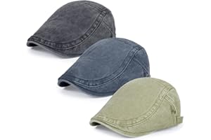 Qlauca 3Pcs Men's Newsboy Caps Washing Cotton Cooling Lightweight Scally Cap for Men Adjustable Flat Cap
