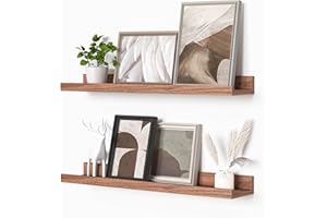Heimlove Picture Ledge Shelf, Floating Shelves Set of 2, 24 Inches Picture Shelf for Wall with Ledge, Kids Bookshelf Wall Mounted for Living Room Bedroom Decor Books Photo Frames - Walnut