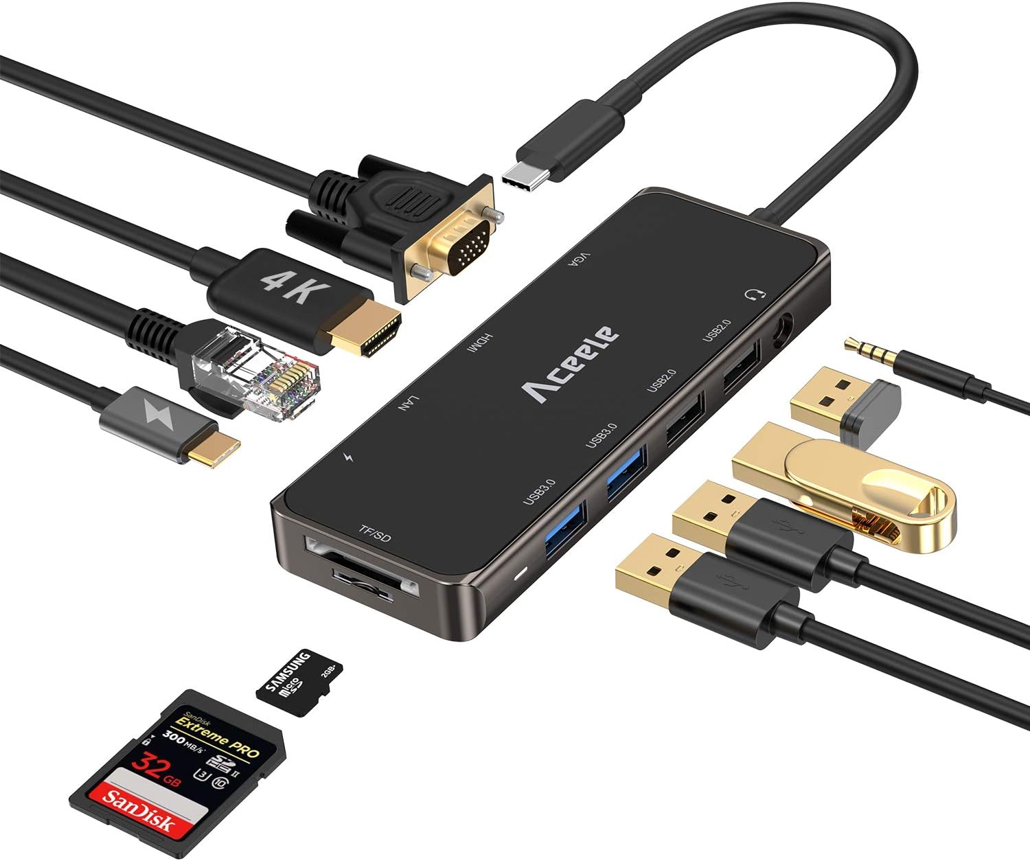 Aceele 11in1 USB C Hub Multiport Adapter with 4k Amazon.co.uk