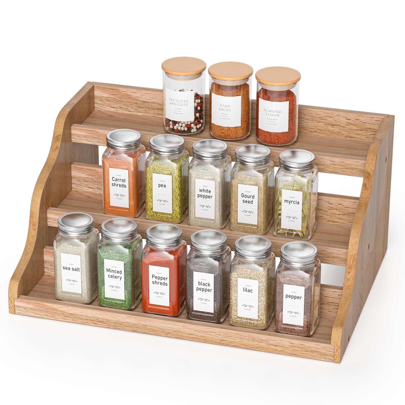 Photo 1 of Memanque Tiered Spice Rack Organizer for Cabinet, Wooden Spice Rack for Countertop, Spice Shelf organizer Spice Organization for Cabinet