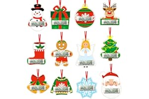 Xylolfsty 12Pcs Christmas Money Holders Acrylic Cash Gift Holders Funny Christmas Tree Hanging Ornaments Unique Gift Tags Christmas Party Favors