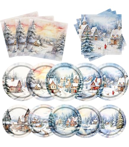 Winter Holiday Snowflake Plates & Napkins Party Supply Kit: Big Party Bundle Includes Paper Dinner Plates, Dessert Plates And Napkins For Up To 60 Guests In A Silver And White Shining