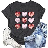 NEWKA Valentines Shirts for Women Funny Hearts T-Shirt Happy Valentine's Day Tee Tops