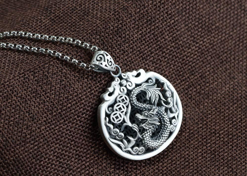 ESCYQ S925 Silver Vintage Pendant,Vintage Creative Matte Zodiac Dragon Skeleton Pendant Simple Atmosphere Without Chain Birthday Gift Fashion Necklace Accessories