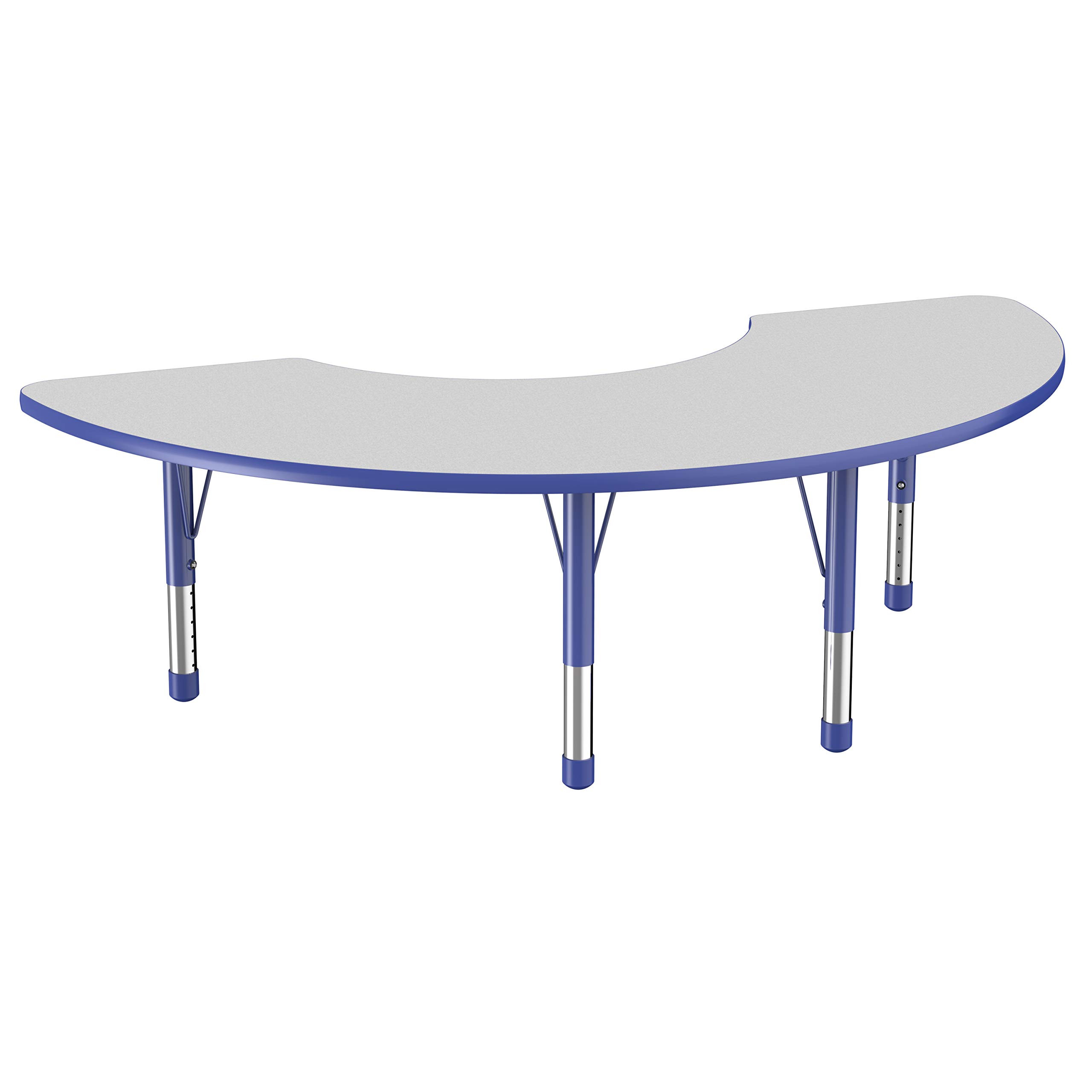Photo 1 of Factory Direct Partners 10079-GYBL Half Moon Activity School and Classroom Kids Table (36" x 72"), Toddler Legs, Adjustable Height 15-24" - Gray Top and Blue Edge