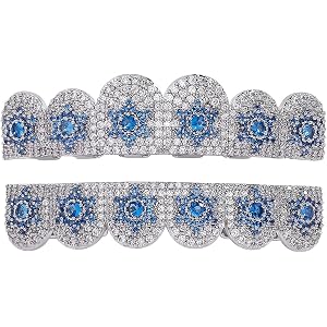 Six-Tooth Blue Diamond Star Grillz, 18K Gold & Silver Plated Micro Inlaid Hip Hop Jewelry, Unisex Fashion Decor Gift for Men