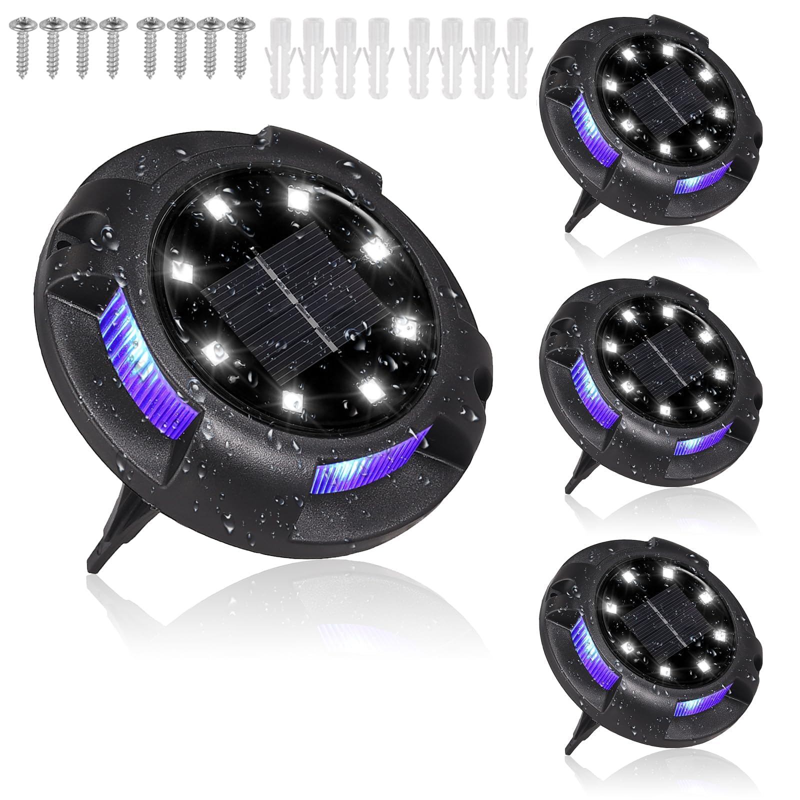 COLORLAM 4PCS Solar Ground Light Outdoor Solar Powered Lights 12 LEDs Waterproof Garden Lights with Side Lights for Garden Patio Yard Driveway Lawn Pathway