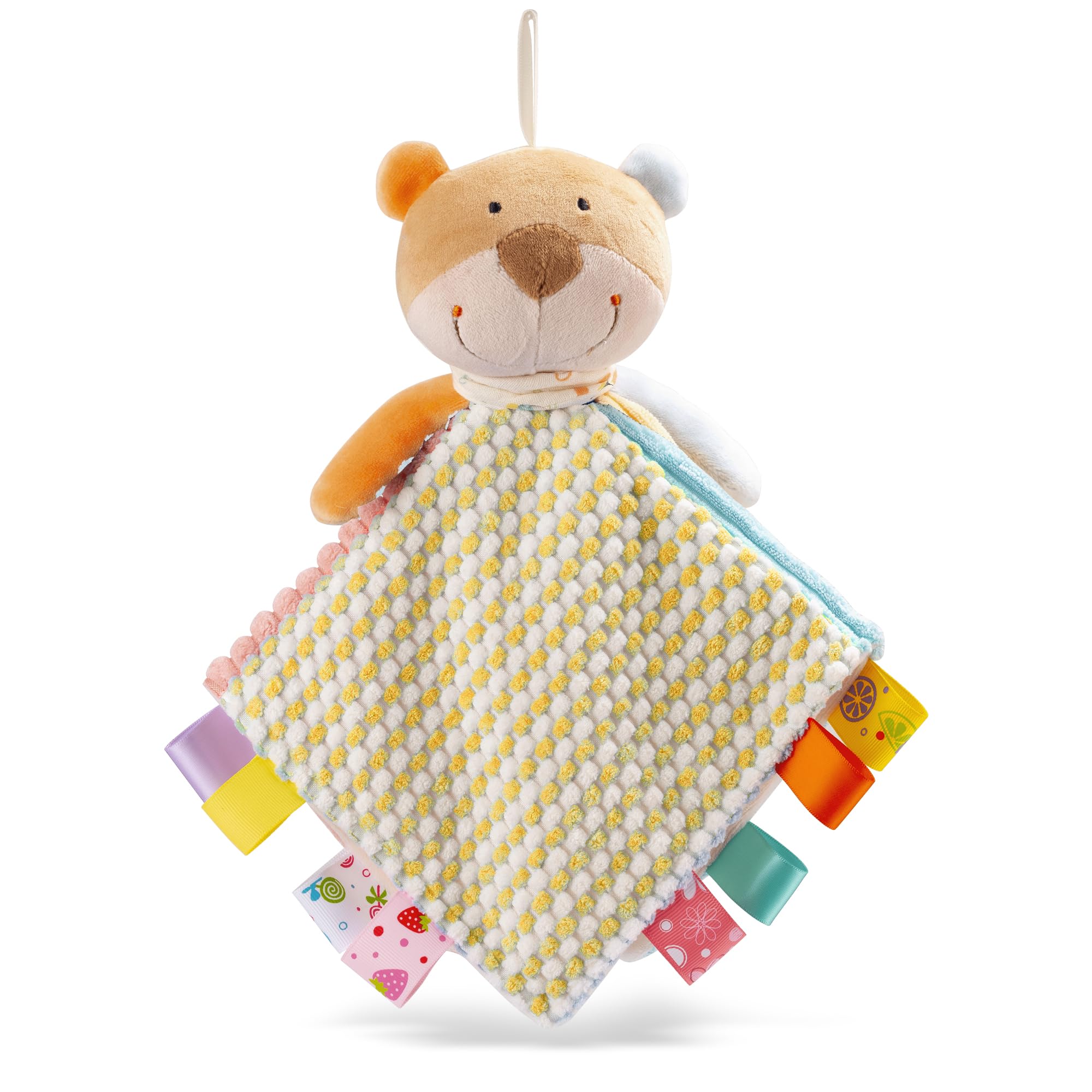 EAQ Baby Comforters Taggies for Babies Newborn Touch Tag Blankets Teddy Bear Soft Comforter Baby Sleeping Toy with Taggies Baby Essentials for Newborn (Bear)