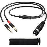 Elecan 3-Pin XLR Male to Dual 6.35mm 1/4'' TS Male Y Splitter Converter Cable 20 Ft, Double Mono to XLR Microphone Cable Stereo Audio Interconnect Adapter Cord for Mixer AMP Speaker+5 Ties