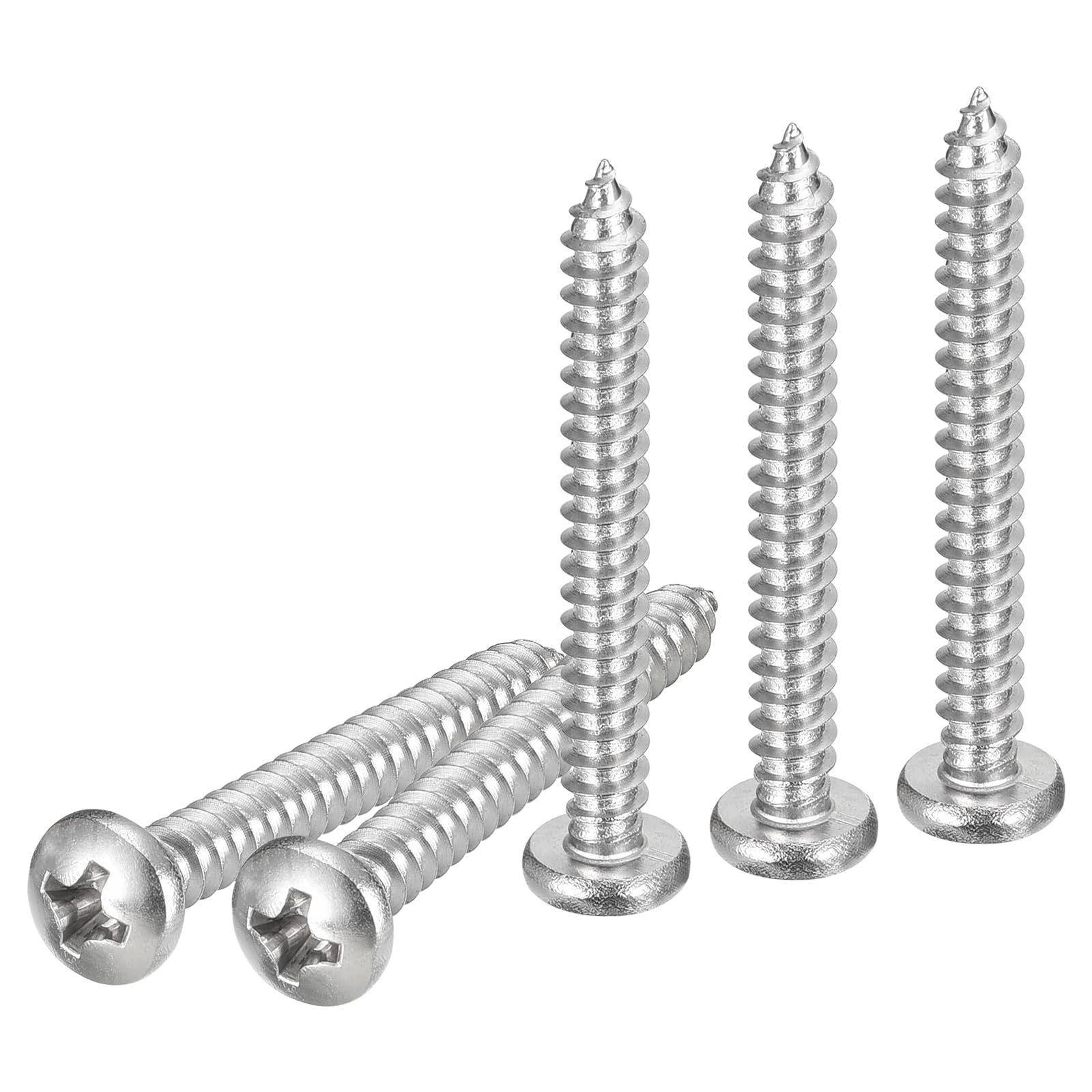 DTGN #8x1-1/2" Phillips Pan Head Self-tapping Screw - 25Pack - Bright Finish 304 Stainless Steel Sheet Metal Screws Wood Screws — image 1