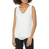 M Made in Italy Womens Double-Layer V-Neck Sleeveless Top