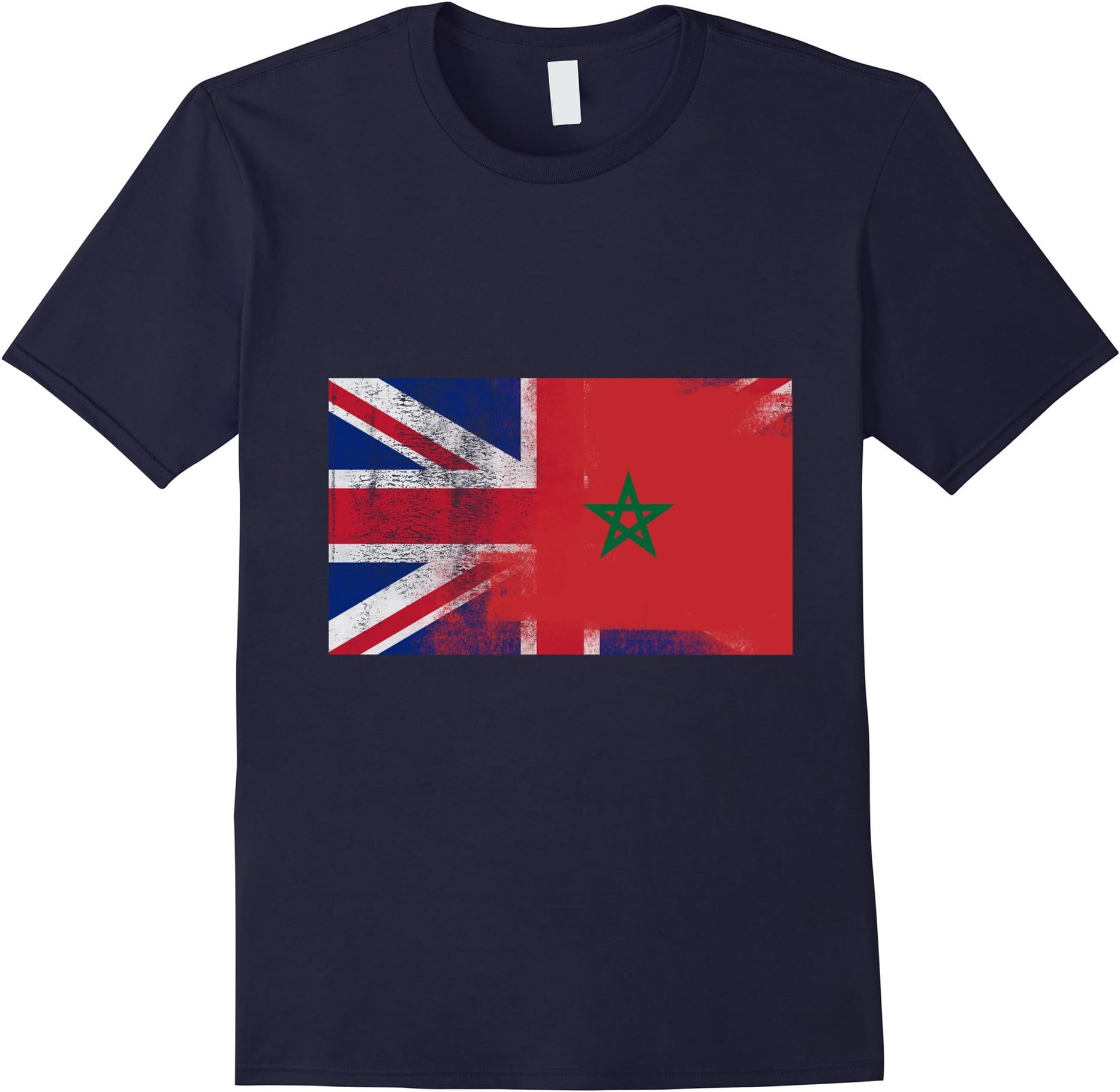 Mens British Moroccan Half Morocco Half UK Flag Shirt Large Navy