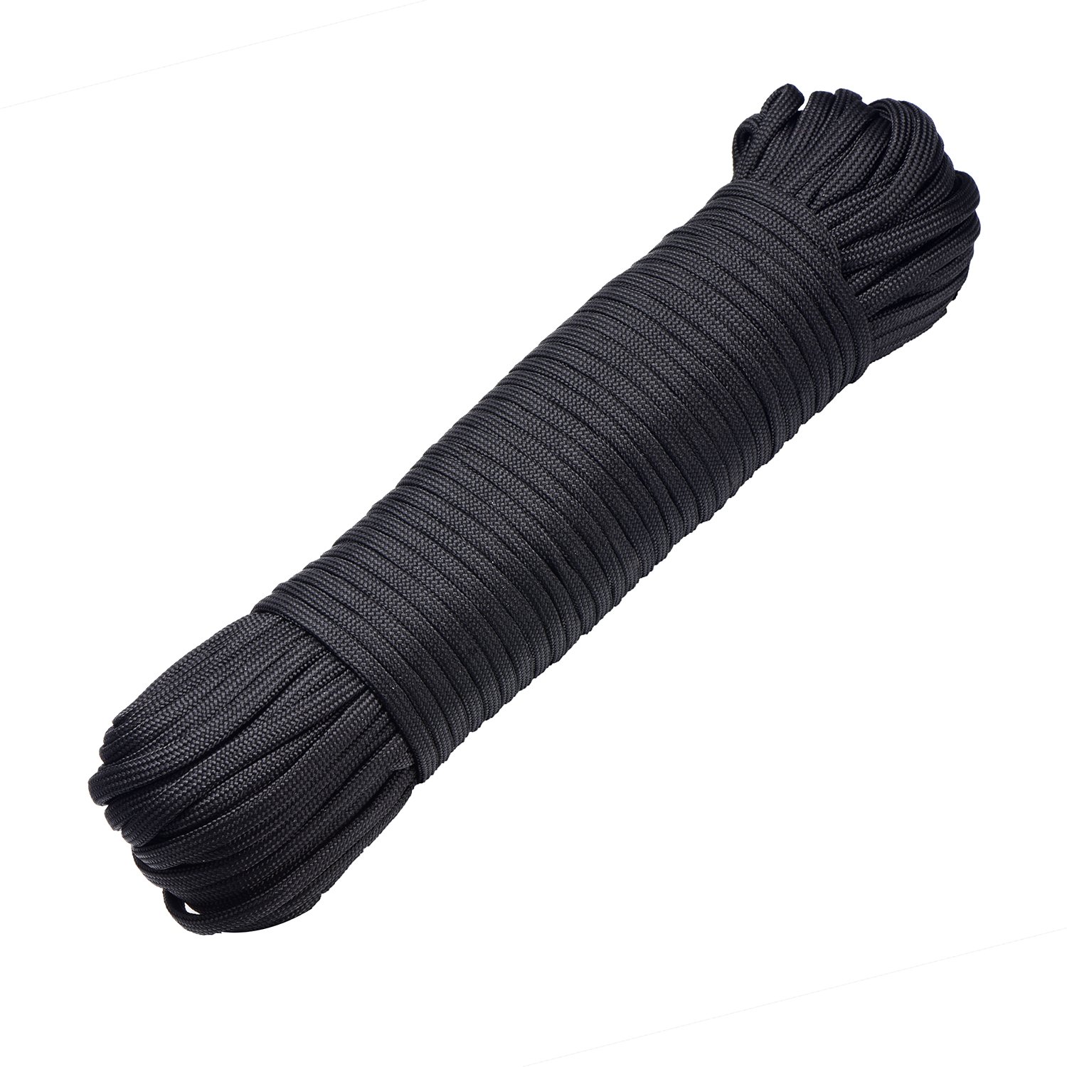 DonDon 98 ft - 30 m nylon cord Paracord survival DIY rope cord for outdoor camping activities 0.6 inch - 4 mm - 7 strands black
