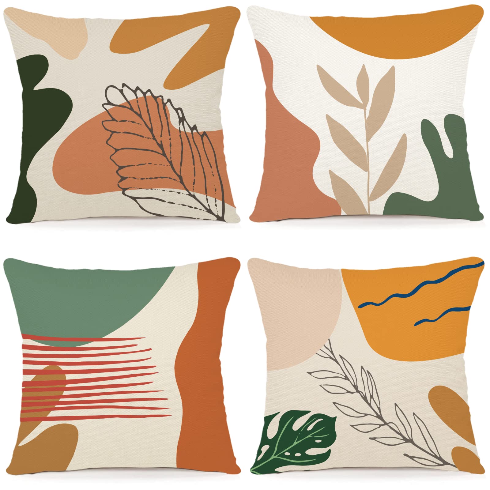 ZWJD Cushion Covers 40 x 40 cm, Set of 4 Outdoor Decorative Linen Cushion Covers with Geometric Pattern for Sofa, Living Room, A048-16