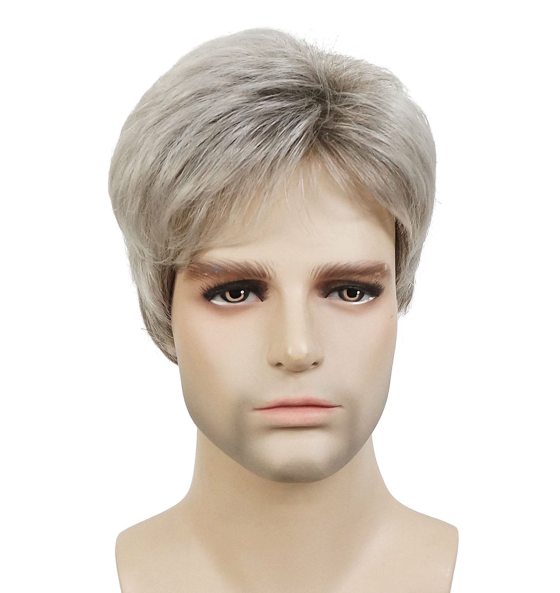 Lydell Men Wig Natural Short Straight Hair Synthetic Full Wigs (48T Light Gray with Dark Root) โ image 1