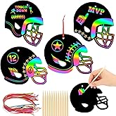 JULMELON 36 PCS Football Crafts for Kids, Rainbow Scratch Paper Art for Kids Football Party Favors Helmet Scratch Off Cards for Birthday Party Supplies School Activities