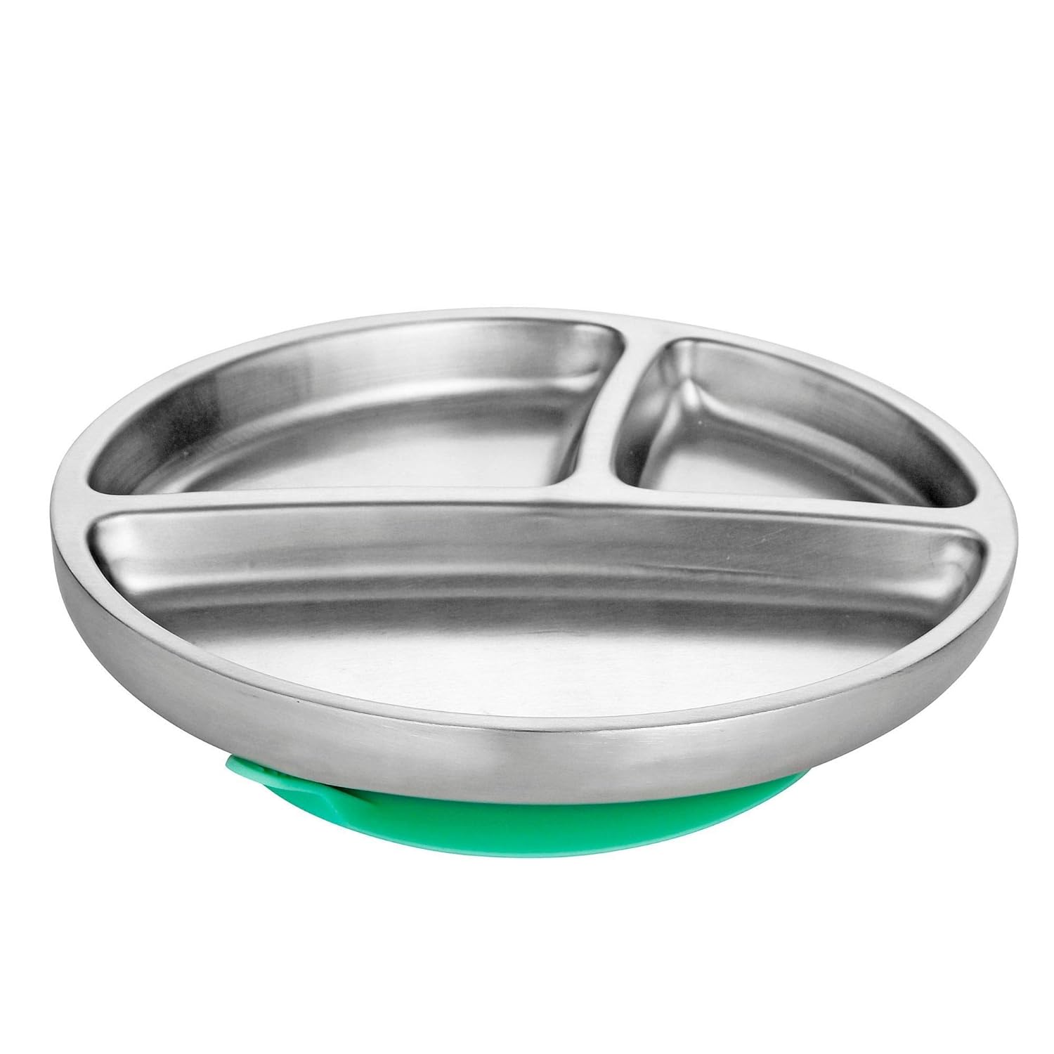 Avanchy Baby Toddler Feeding Divided Suction Plate | Stainless Steel Stay Put Plates | BPA Free | Babies Set | Baby Shower Gift | Fits Most Highchairs | 8.5” × 7.5” x 2.5” - Green