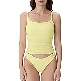 SUUKSESS Women Cotton Rib Padded Tank Tops Sleeveless Spaghetti Strap Square Neck Tops Summer Camisole Going Out Shirts