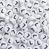 Bxwoum 100PCS Letter Beads Acrylic Alphabet Beads for Jewelry Making Round White Letter L Beads for Bracelets Making Necklaces Key Chains DIY 4X7mm