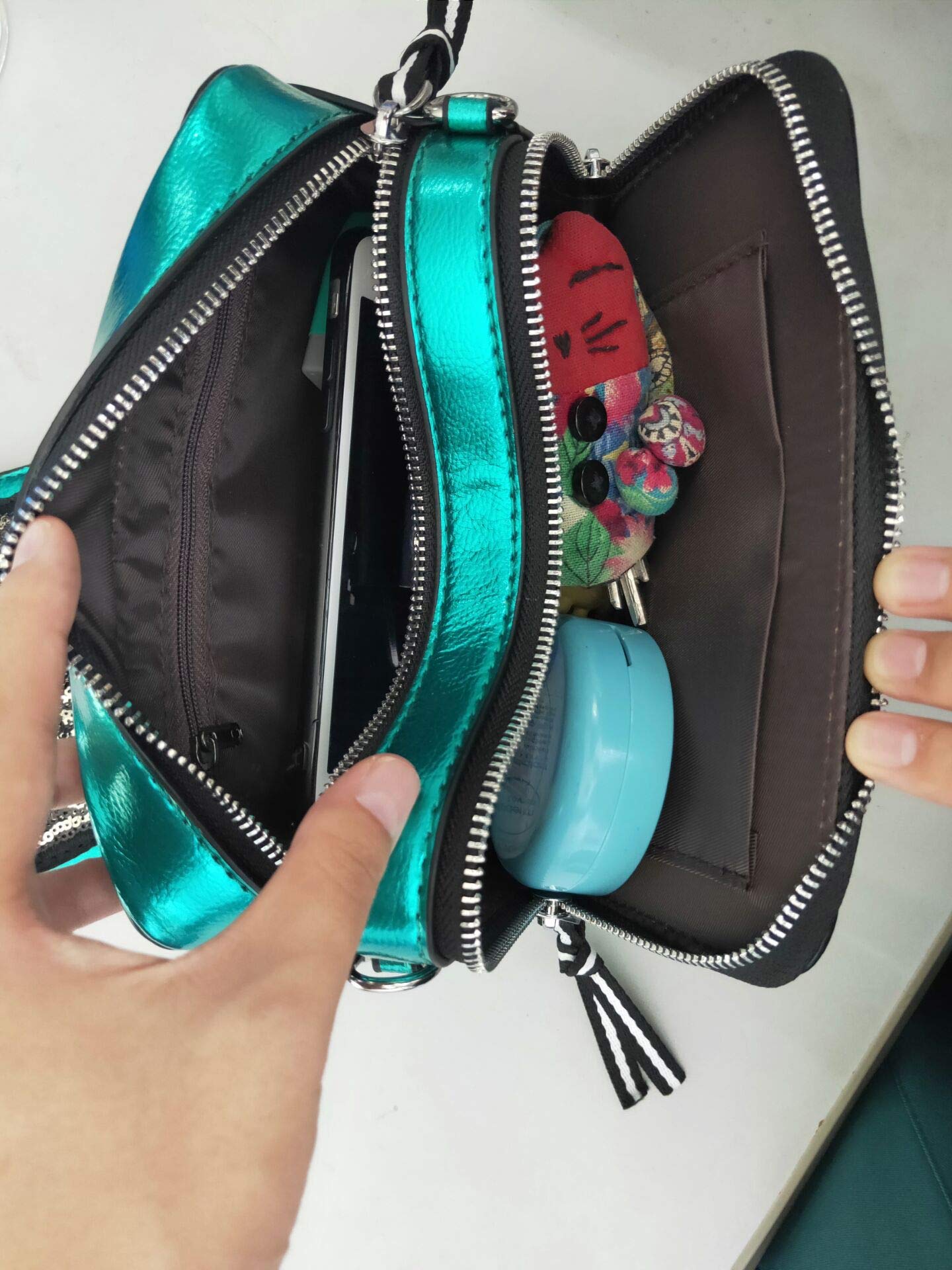 XMRS Cat Crossbody Bag for Women,Sequins PU Leather Shoulder Bag Medium Purse W / Wide Strap