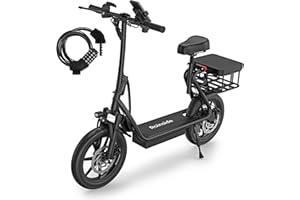ROINSIDE Electric Scooter with Seat - 350/500W Motor, Up to 19 MPH/22MPH, 8.5" Solid Tires Foldable Commuting Scooter for Adults with Double Braking System and App, 21/27/62Miles Long-Range