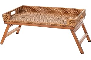 Kouboo La Jolla Rattan Breakfast Tray with Foldable Legs, Honey-Brown