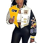 Glitrandi Varsity Jacket Women with Patches Print Cropped Bomber Leather Jacket Women 2025 S-XXL