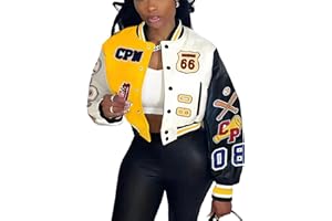 Glitrandi Varsity Jacket Women with Patches Print Cropped Bomber Leather Jacket Women 2025 S-XXL