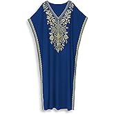 EDOLYNSA Moroccan Kaftan Dresses for Women Plus Size Caftans Loungewear Embroidered Beach Kaftan Cover up mumu House Dress
